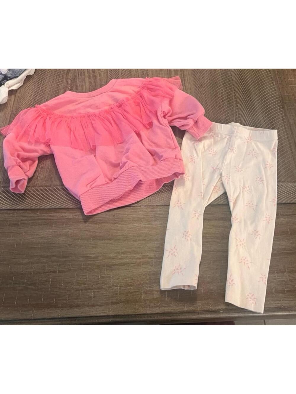 Jessica Simpson Girls 12M Pink Ruffle Sweatshirt and White Leggings Set